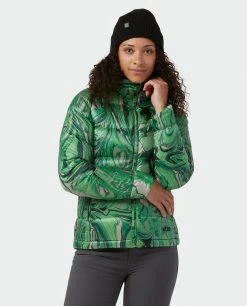 Stio Women's Hometown Down Hooded Jacket -Hot Sale Stio Store W Hometown Down Hooded Jacket Verdant Marble Print 2